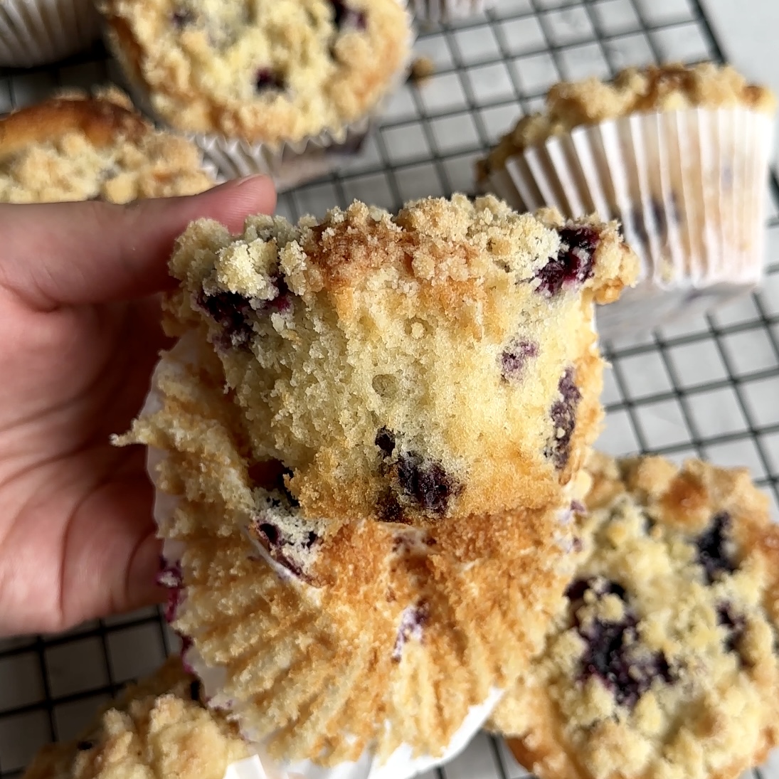 Blueberry lemon streusel muffins side view 