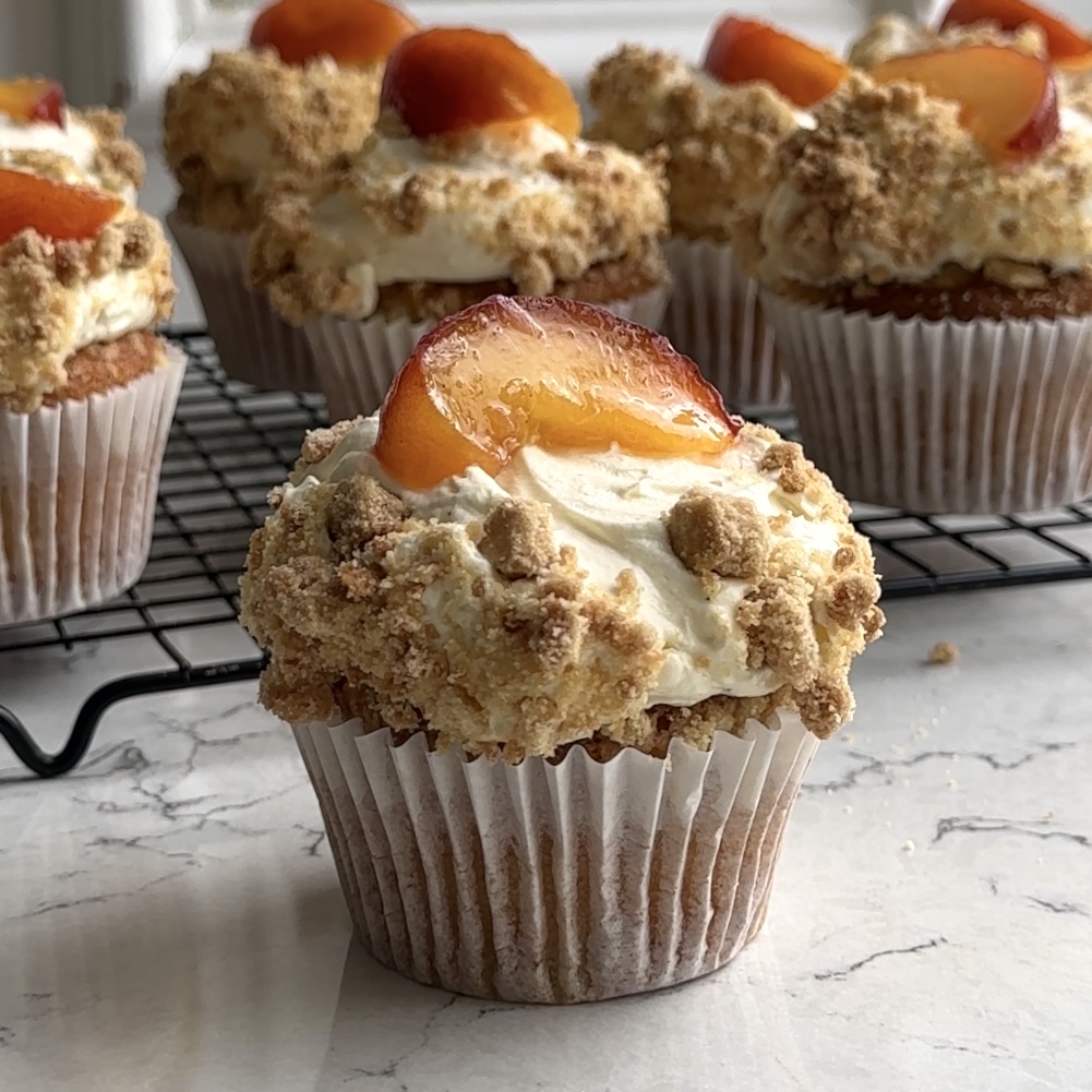 Peaches and Cream Streusel Muffins - final product on the table